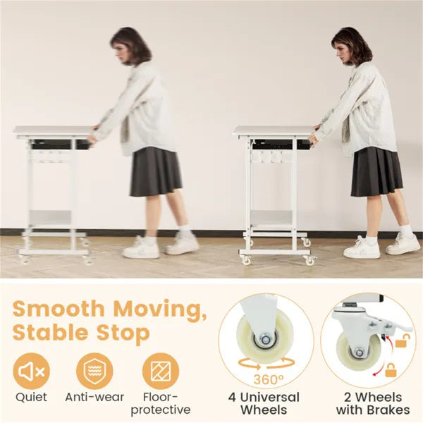 Mobile Computer Desk with Keyboard Tray & Storage Shelf – Rolling Workstation