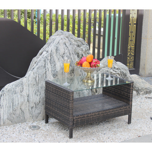 Outdoor Rattan Coffee Table with Tempered Glass Top – Patio & Garden Table