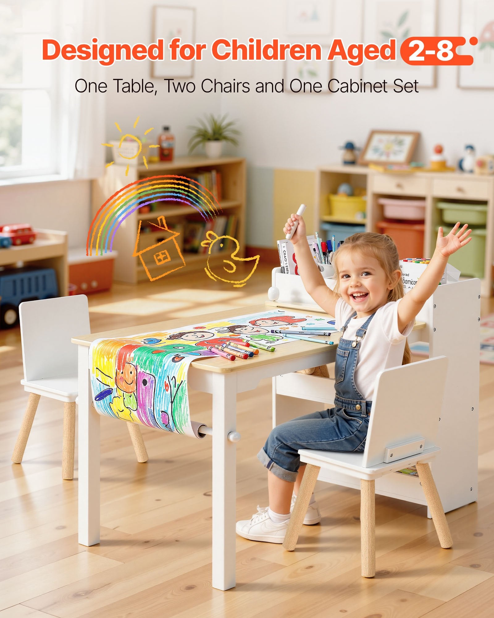 Kids Art Table & Chair Set – Toddler Craft Table with 3-Tier Storage