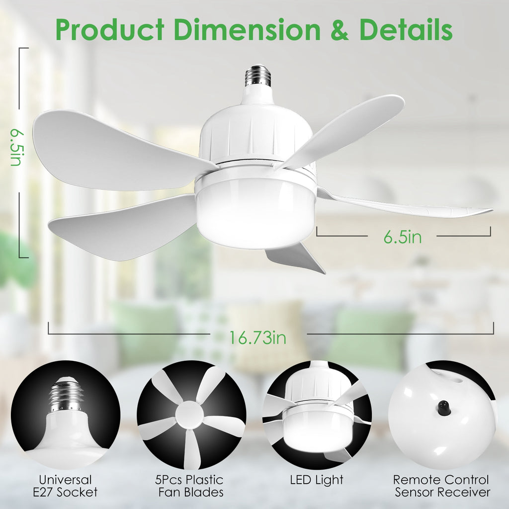 12W LED Ceiling Fan Light – Dimmable, 3 Speeds, Remote Control, E27 Socket
