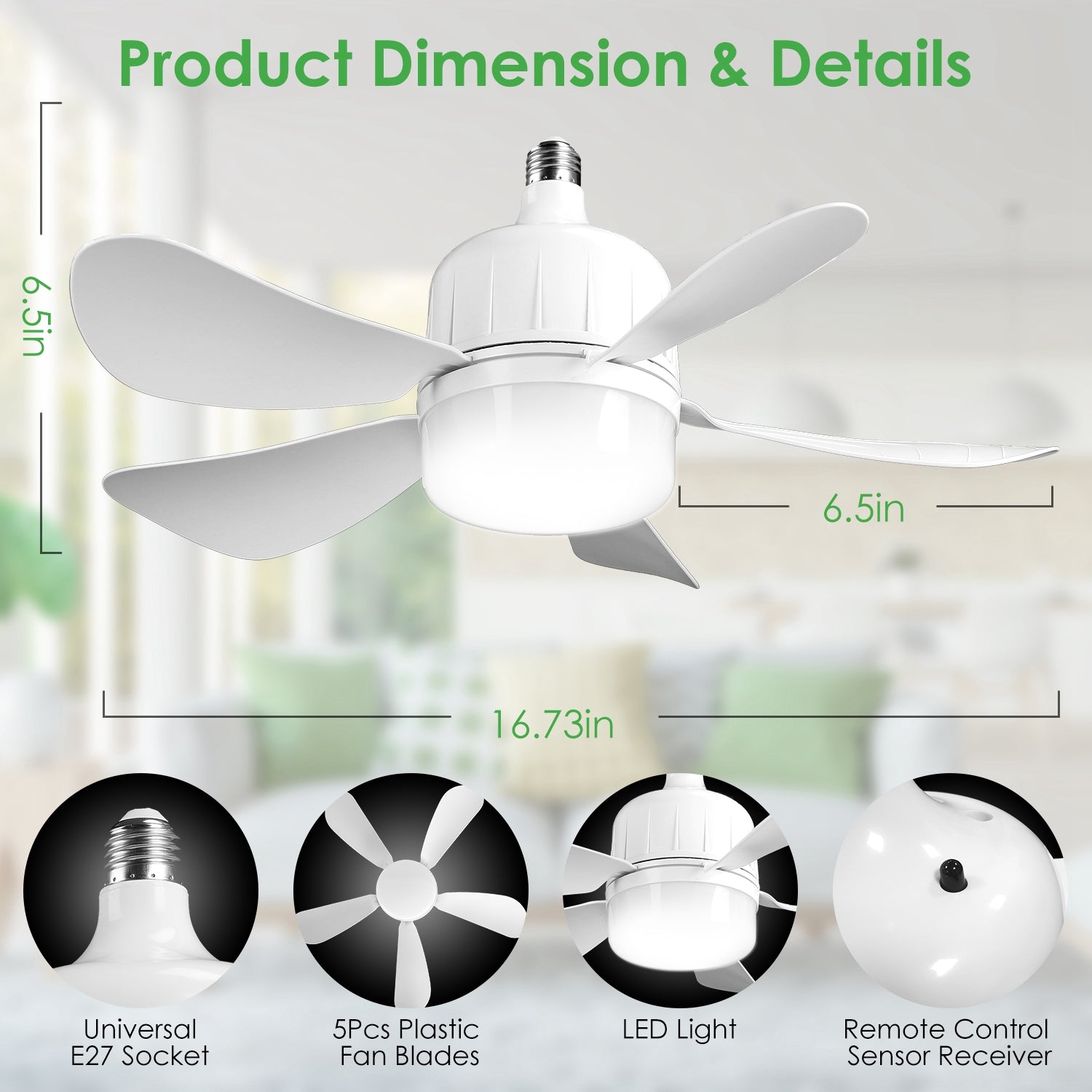 12W LED Ceiling Fan Light – Dimmable, 3 Speeds, Remote Control, E27 Socket