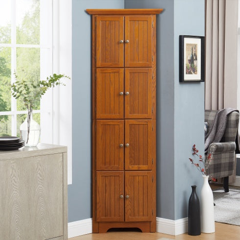 72" Corner Kitchen Pantry Cabinet – 4-Tier, 8-Door Tall Storage with Adjustable Shelves
