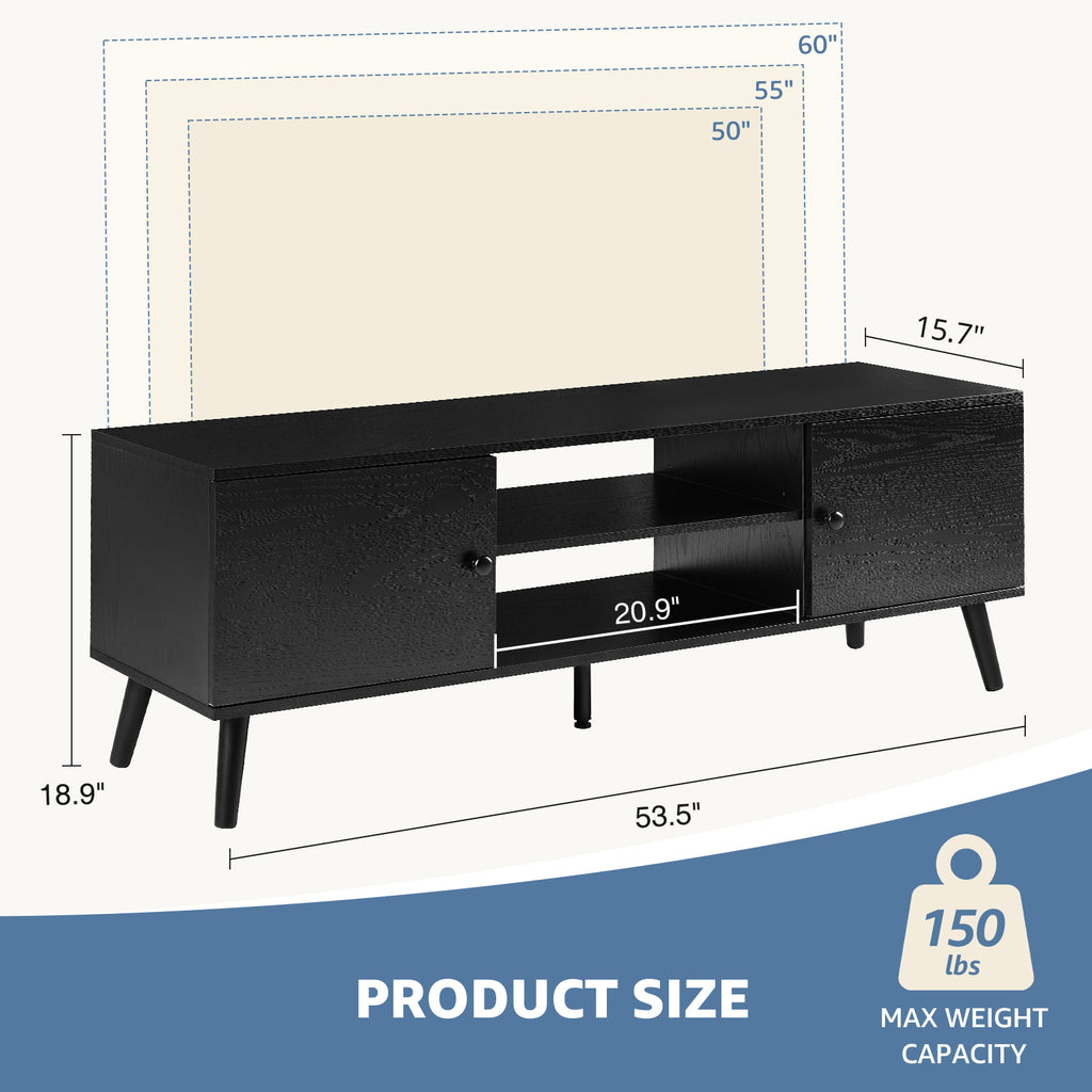 Modern TV Stand Cabinet – Fits Up to 60" TVs with Adjustable Shelving