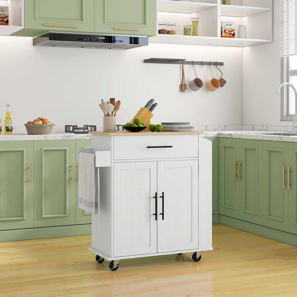 Kitchen Rolling Island with Power Outlets, Drawer & Spice Rack – Mobile Kitchen Cart