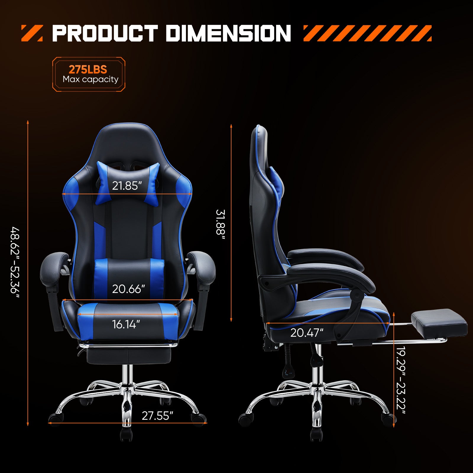 Ergonomic Gaming Chair – Reclining Racing Style with Lumbar & Headrest Support