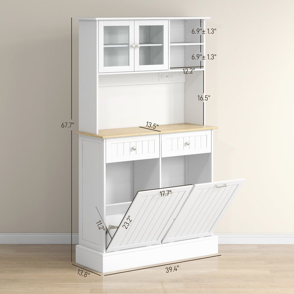 Freestanding Kitchen Pantry Cabinet with Charging Station – Microwave Stand & Storage