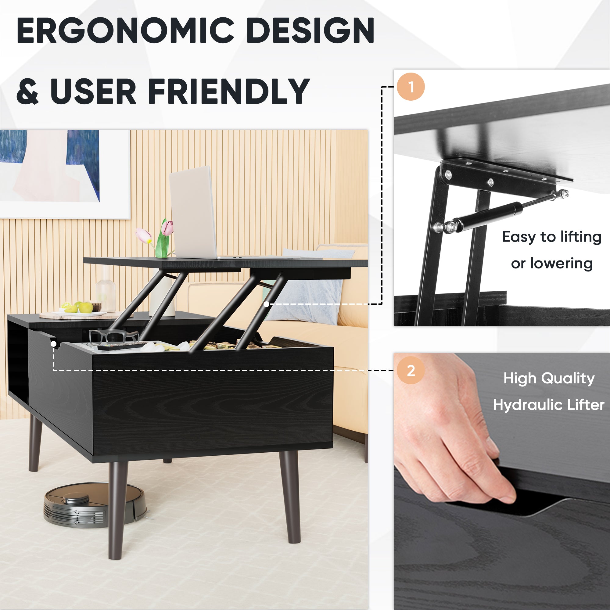 Lift-Top Coffee Table with Hidden Storage – Modern Living Room Table