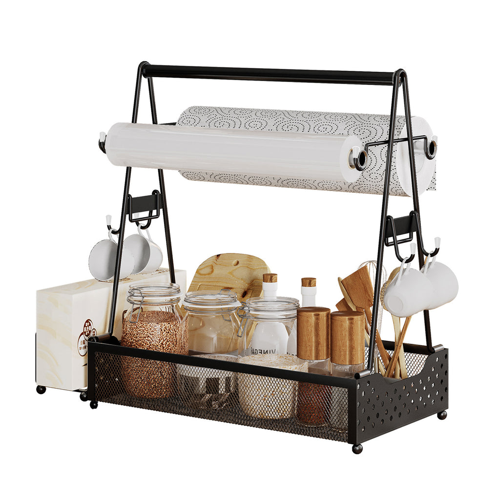 Grill Utensil Caddy with Paper Towel Holder – BBQ Organizer with Hooks & Basket