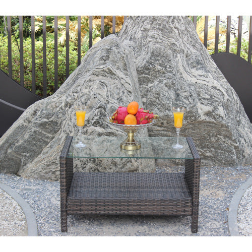 Outdoor Rattan Coffee Table with Tempered Glass Top – Patio & Garden Table