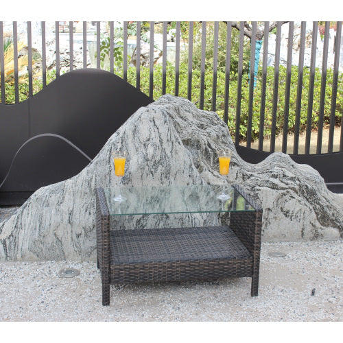 Outdoor Rattan Coffee Table with Tempered Glass Top – Patio & Garden Table