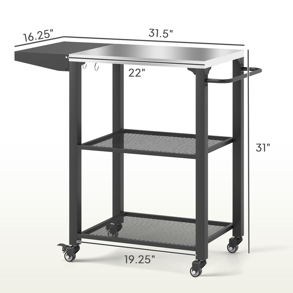 Stainless Steel Outdoor Grill Cart with Foldable Side Table – BBQ Station on Wheels