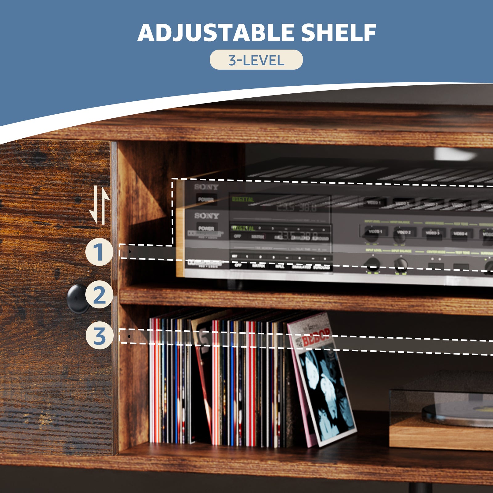 Modern TV Stand Cabinet – Fits Up to 60" TVs with Adjustable Shelving