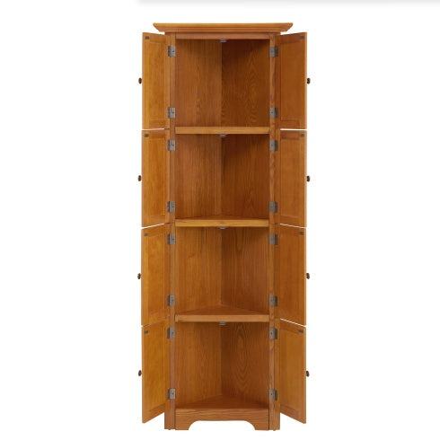 72" Corner Kitchen Pantry Cabinet – 4-Tier, 8-Door Tall Storage with Adjustable Shelves