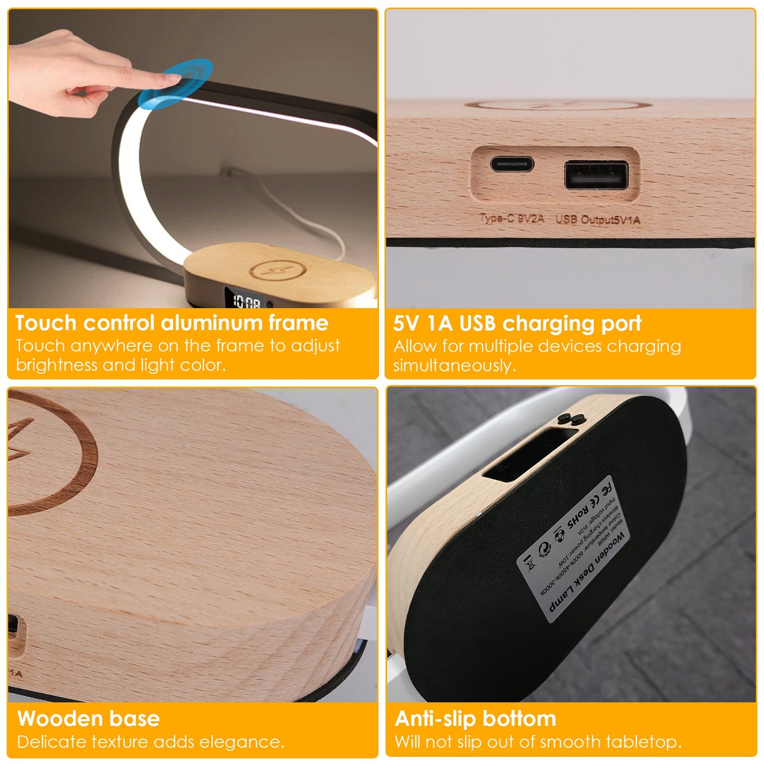 Bedside Table Lamp with Touch Control, Digital Clock & Wireless Charging