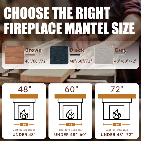 60" Rustic Wood Fireplace Mantel – Wall-Mounted Floating Shelf