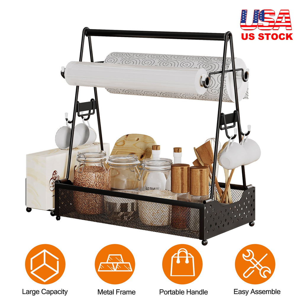 Grill Utensil Caddy with Paper Towel Holder – BBQ Organizer with Hooks & Basket