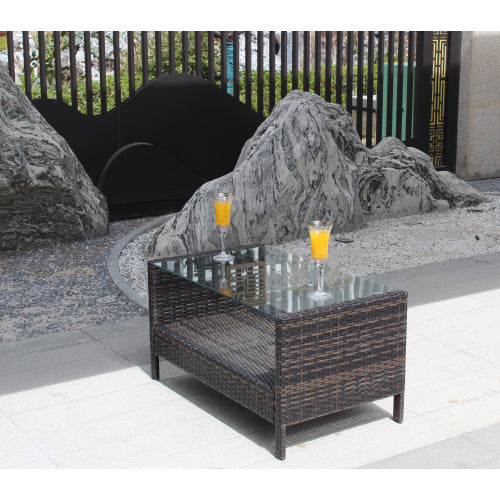 Outdoor Rattan Coffee Table with Tempered Glass Top – Patio & Garden Table