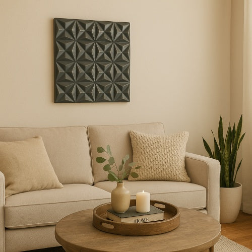 Handcrafted Black Square MDF Wall Decor – 16"x16" Elegant Home Accent