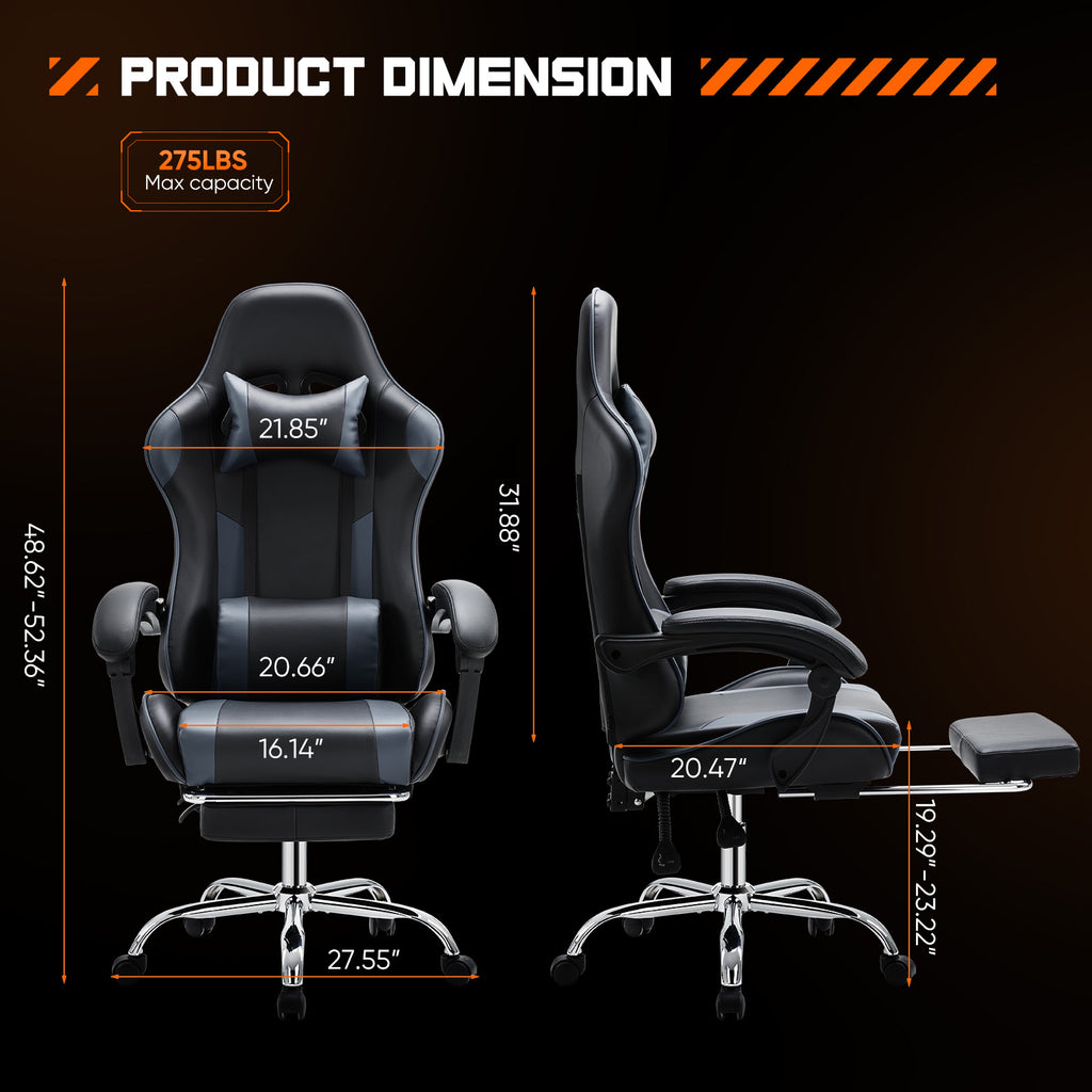 Ergonomic Gaming Chair – Reclining Racing Style with Lumbar & Headrest Support