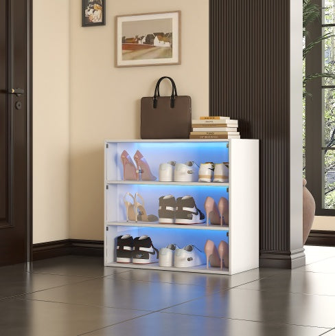 Shoe Storage Cabinet with RGB LED Lights – Glass Door Display Shoe Box