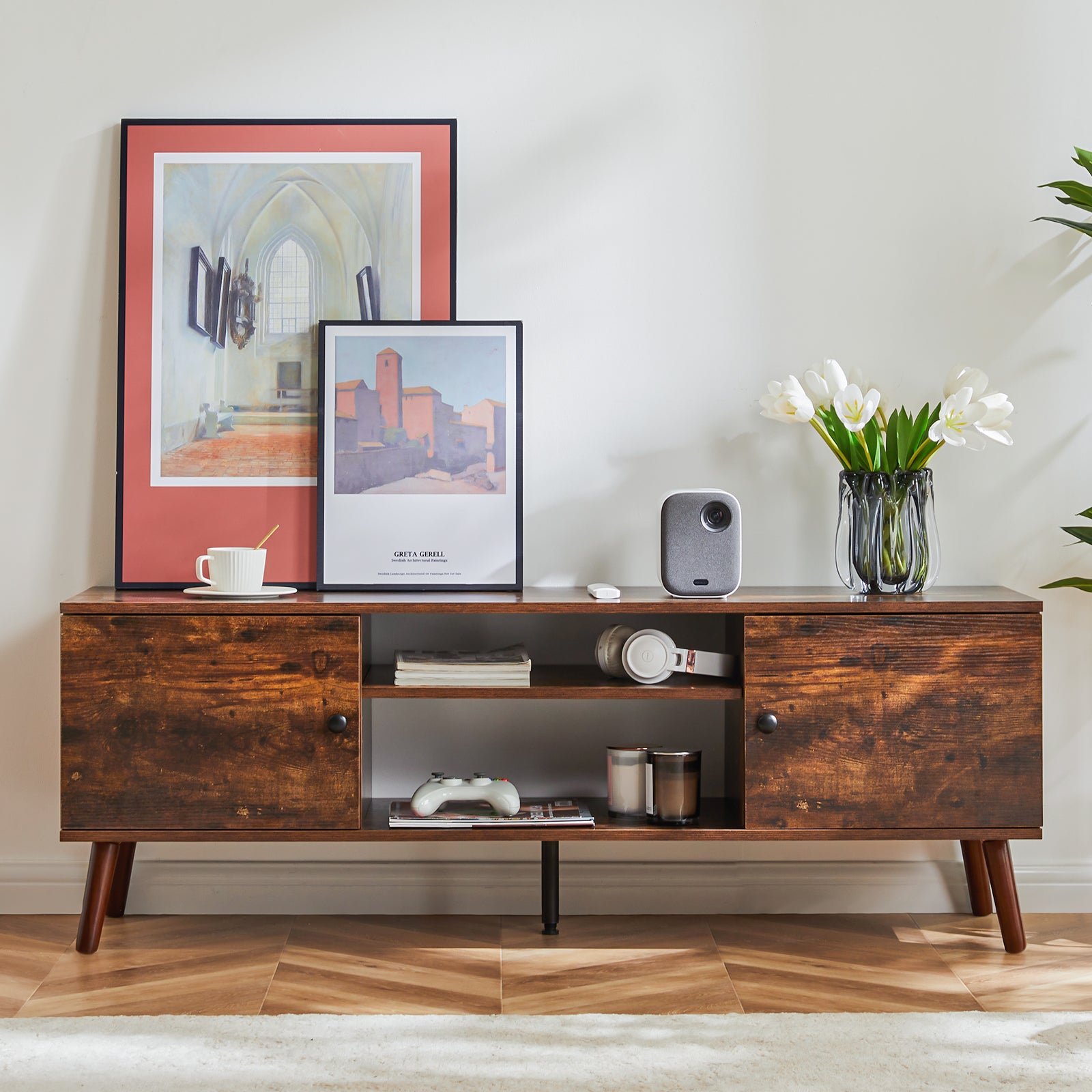Modern TV Stand Cabinet – Fits Up to 60" TVs with Adjustable Shelving