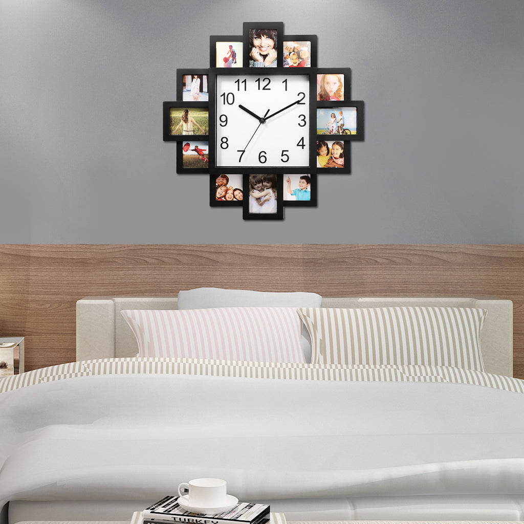 Photo Frame Wall Clock – 12-Opening Picture Collage Display