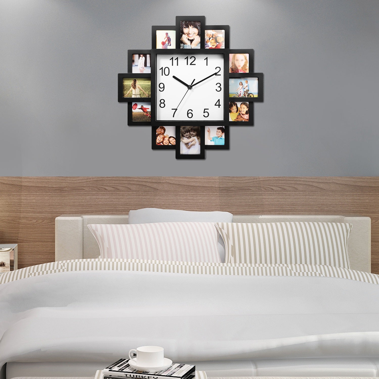 Photo Frame Wall Clock – 12-Opening Picture Collage Display