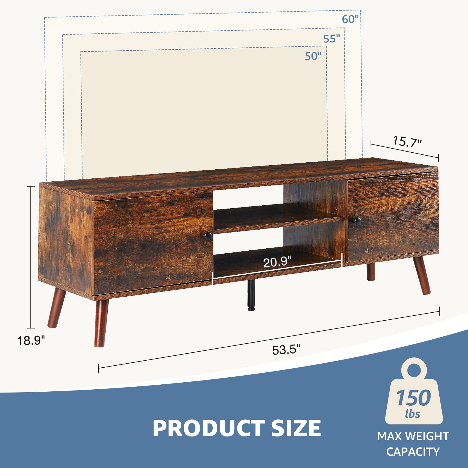 Modern TV Stand Cabinet – Fits Up to 60" TVs with Adjustable Shelving