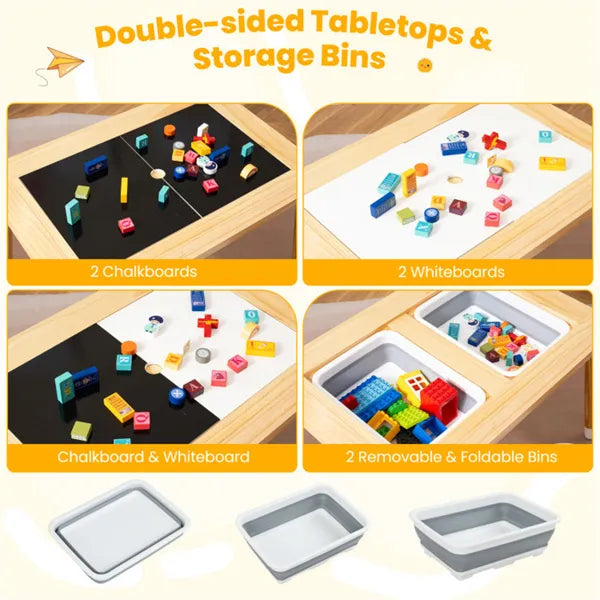 Kids Pine Wood Activity Table & Chairs Set – Sensory Play Table with Storage Bins