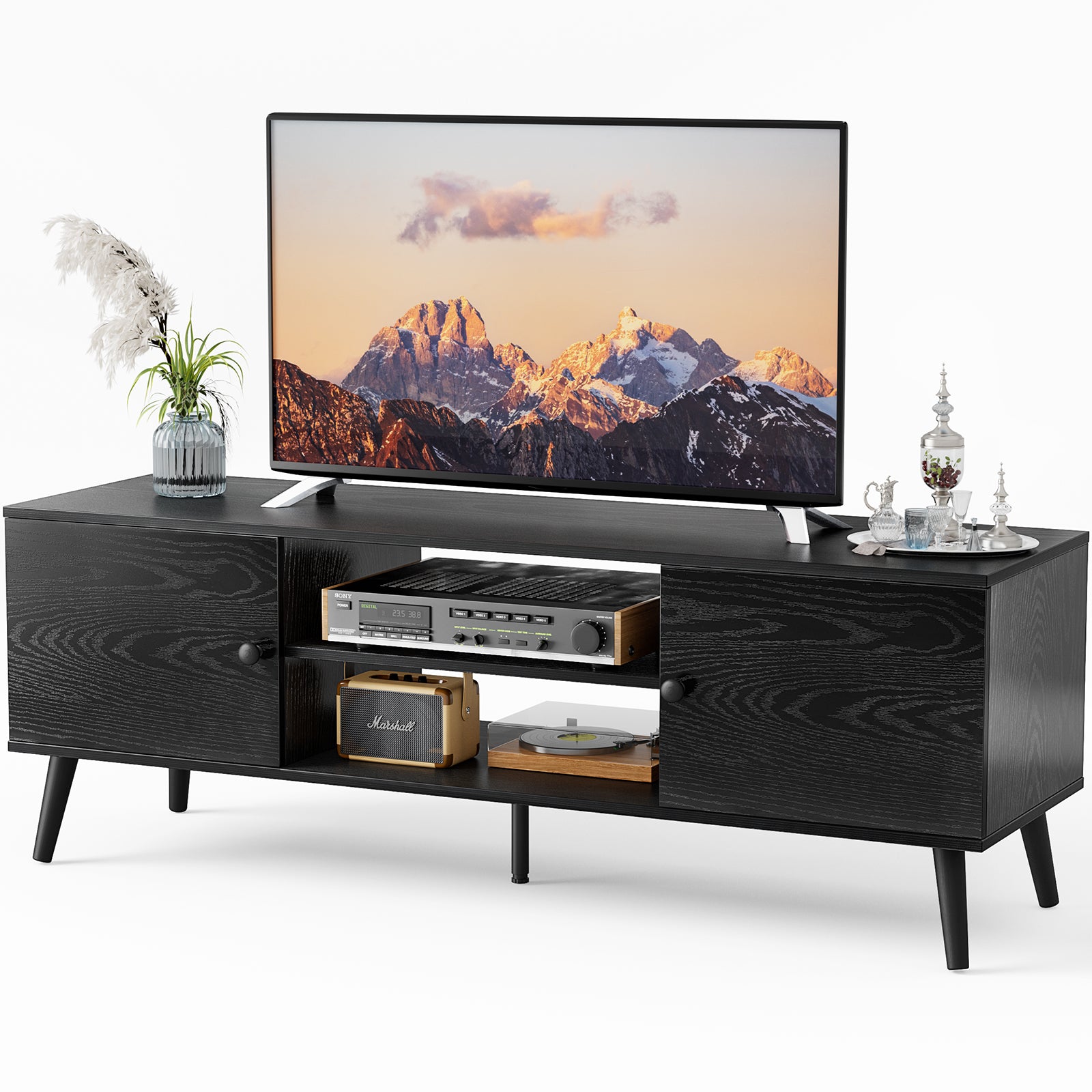 Modern TV Stand Cabinet – Fits Up to 60" TVs with Adjustable Shelving
