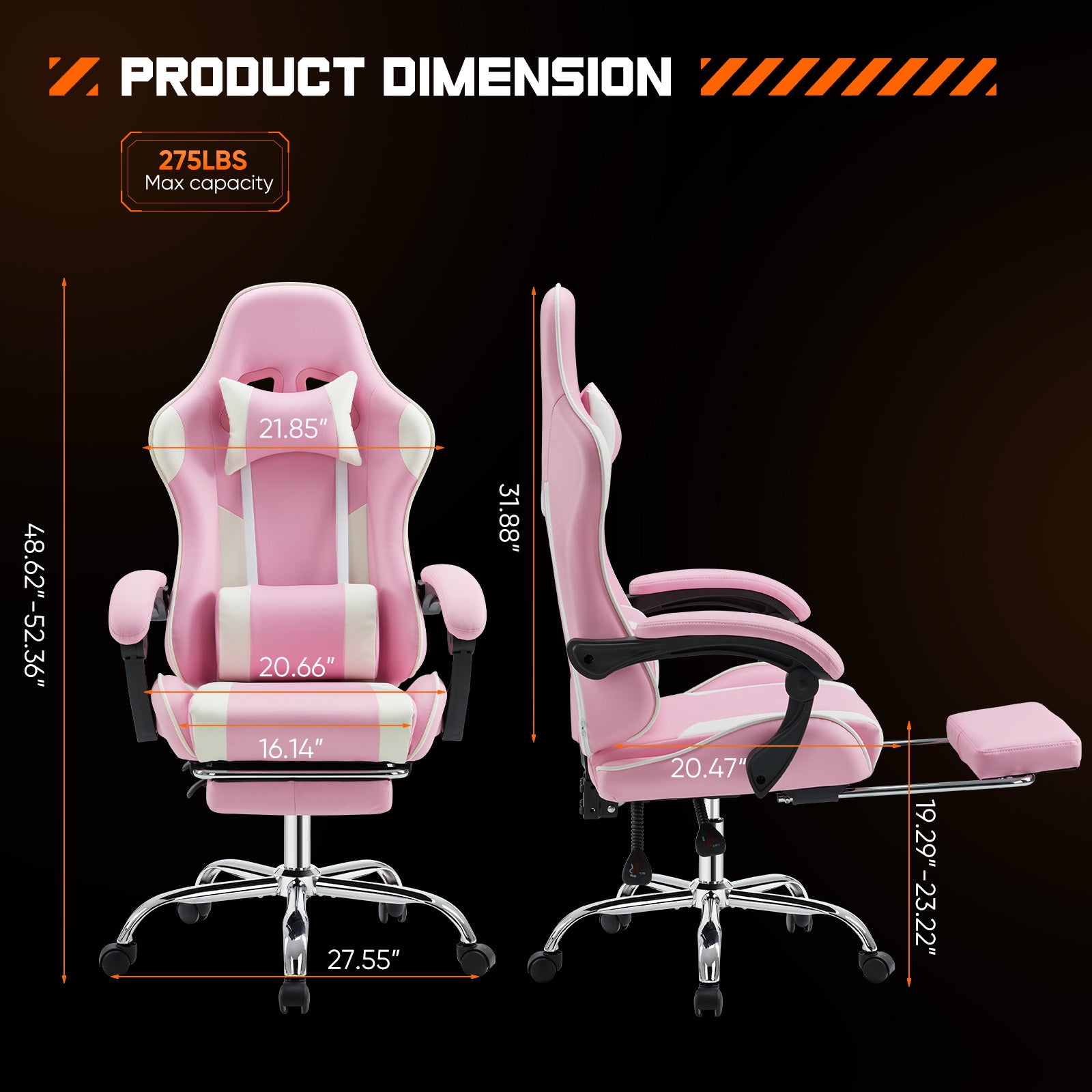 Ergonomic Gaming Chair – Reclining Racing Style with Lumbar & Headrest Support