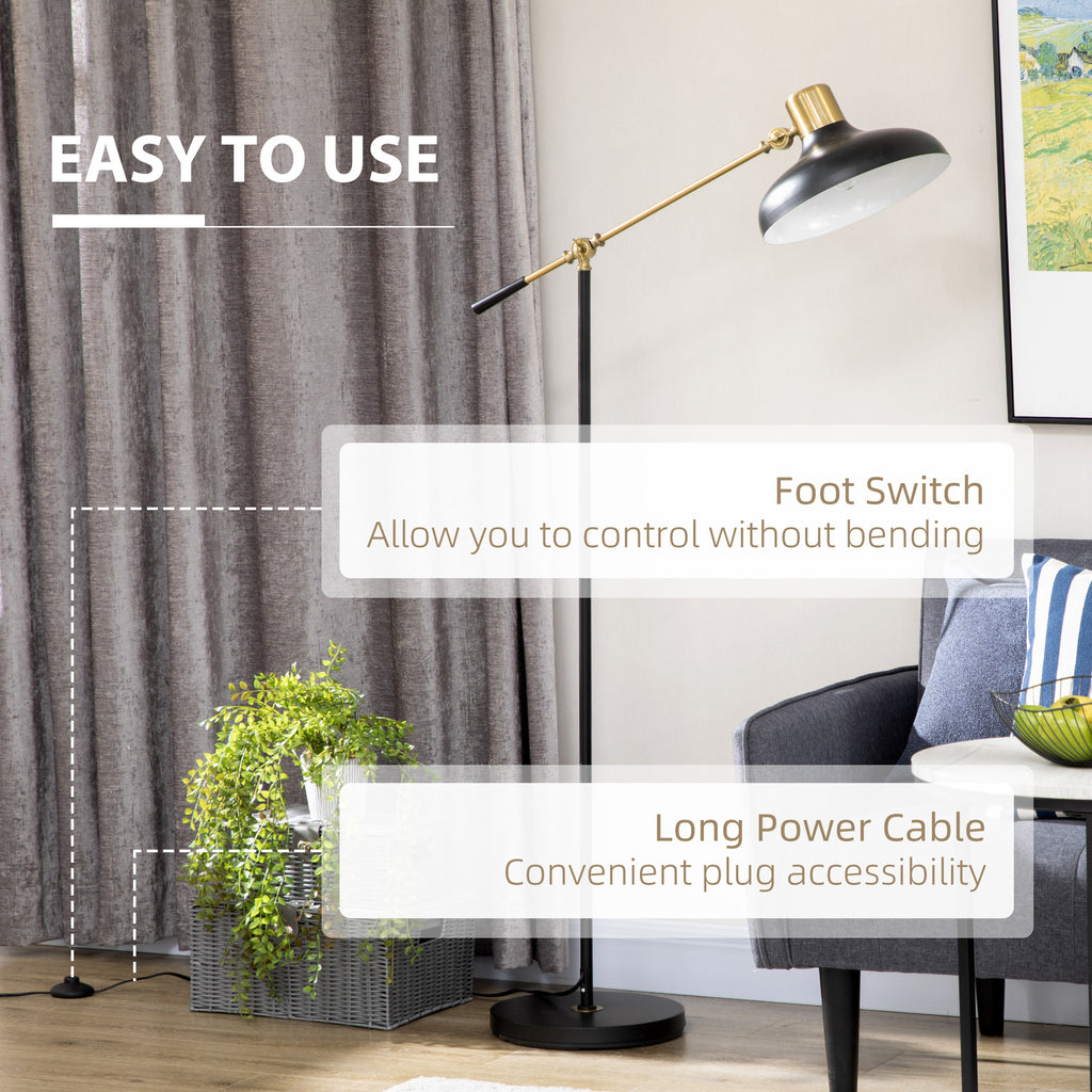 Adjustable Arc Floor Lamp – Industrial Black & Gold Living Room Light