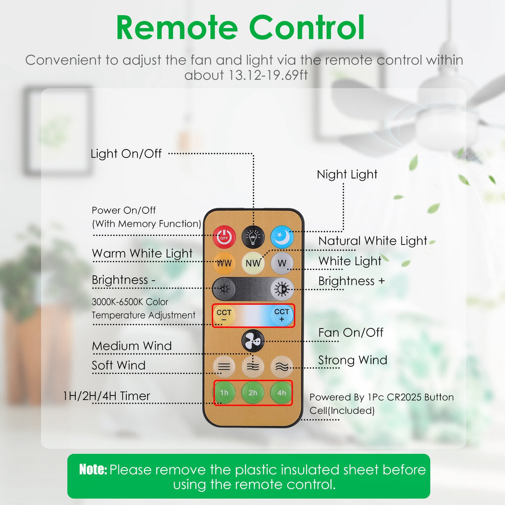 12W LED Ceiling Fan Light – Dimmable, 3 Speeds, Remote Control, E27 Socket