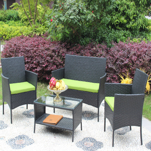 4-Piece Rattan Patio Furniture Set – Outdoor Loveseat, Chairs & Glass Table