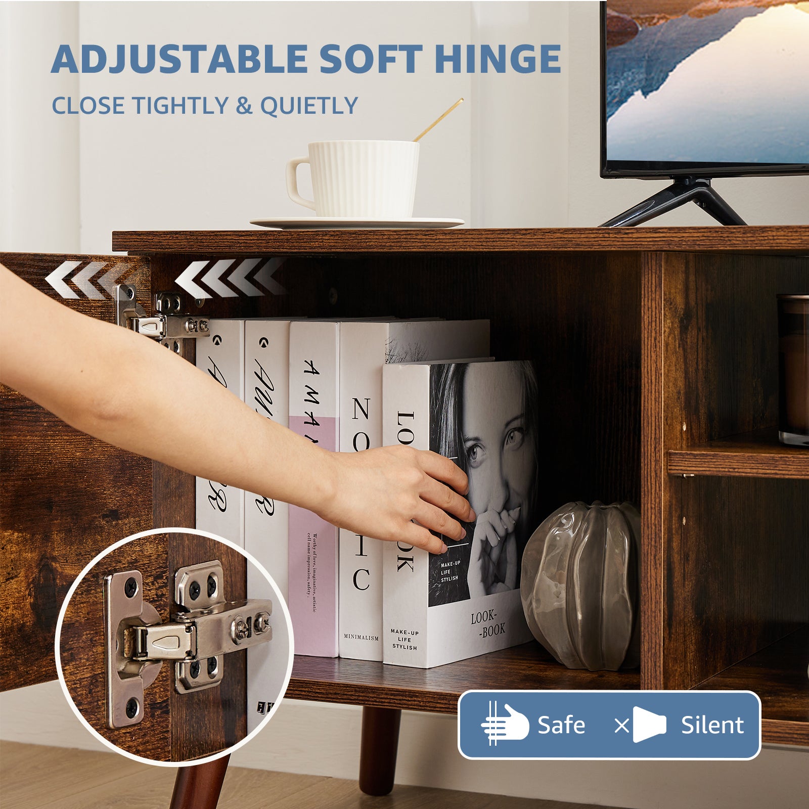 Modern TV Stand Cabinet – Fits Up to 60" TVs with Adjustable Shelving