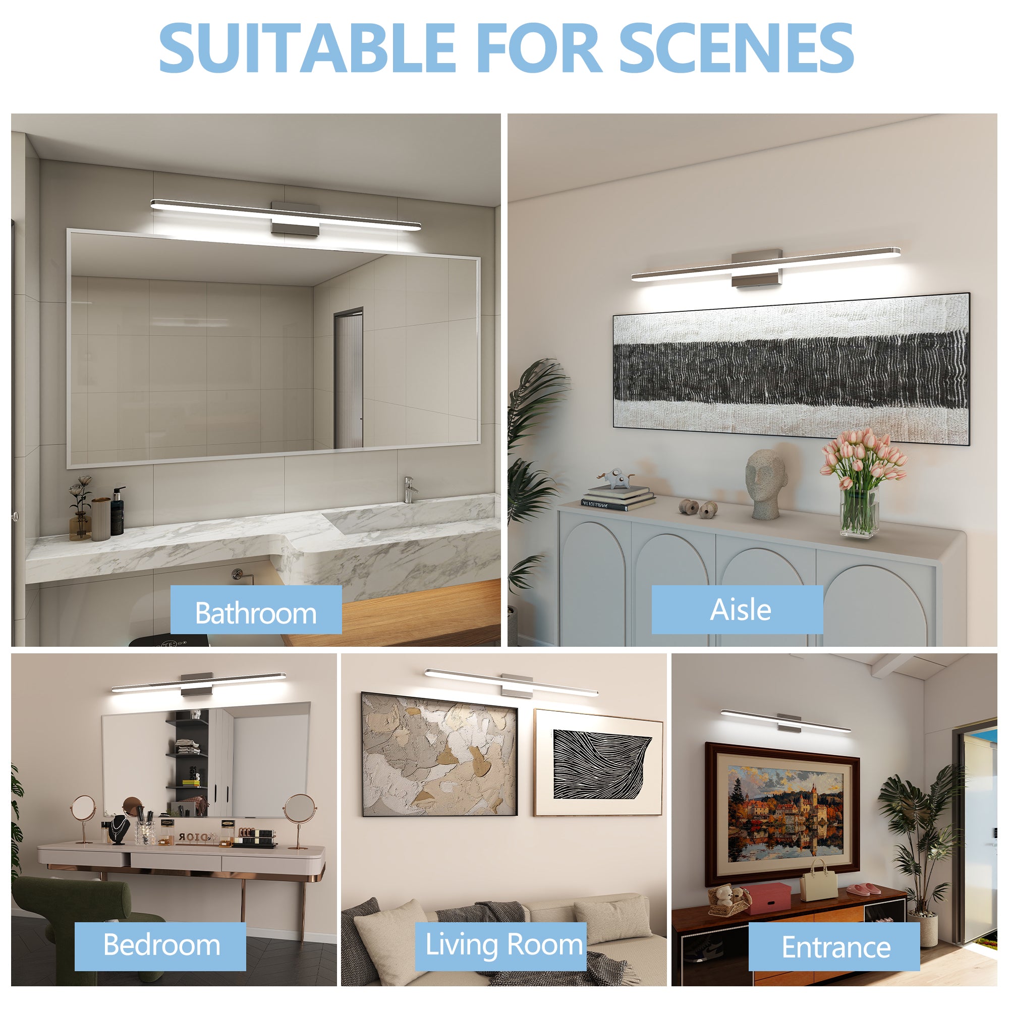39" Dimmable Chrome LED Vanity Light – Modern Bathroom Bar Fixture