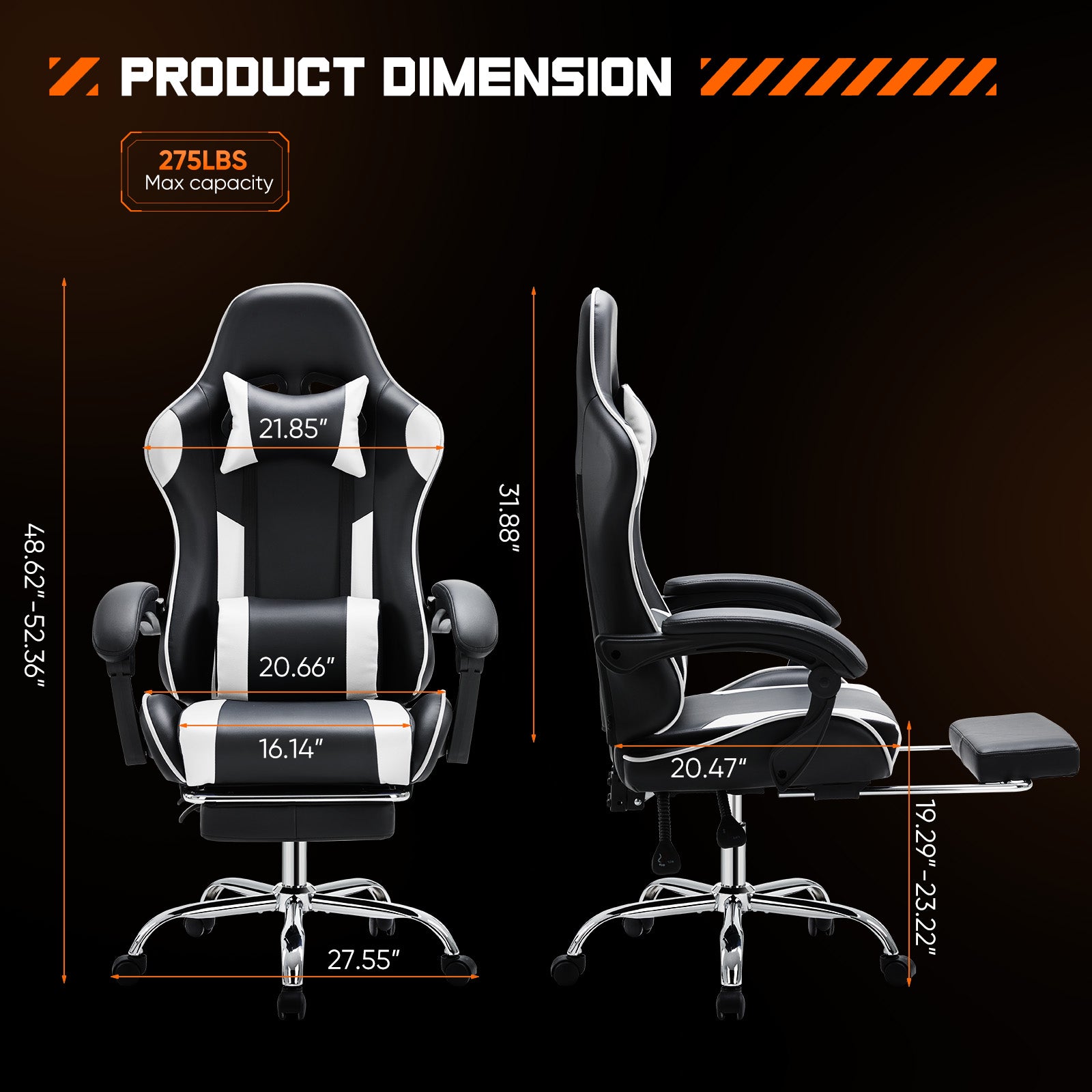 Ergonomic Gaming Chair – Reclining Racing Style with Lumbar & Headrest Support