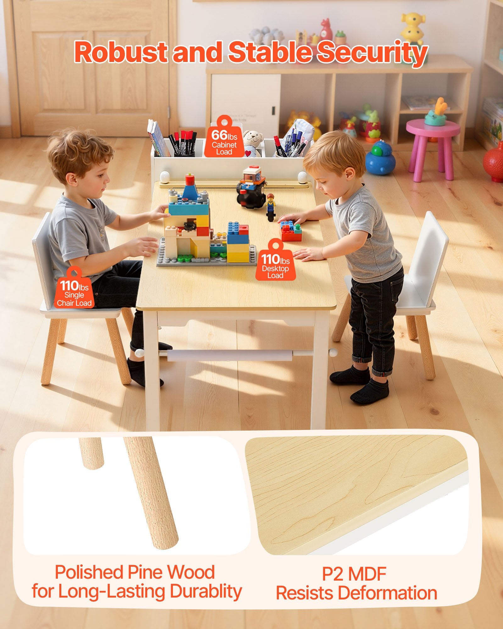 Kids Art Table & Chair Set – Toddler Craft Table with 3-Tier Storage