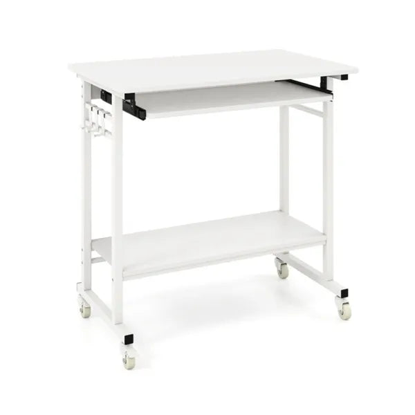 Mobile Computer Desk with Keyboard Tray & Storage Shelf – Rolling Workstation