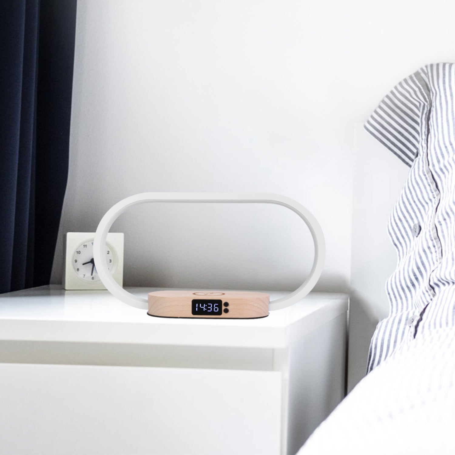 Bedside Table Lamp with Touch Control, Digital Clock & Wireless Charging
