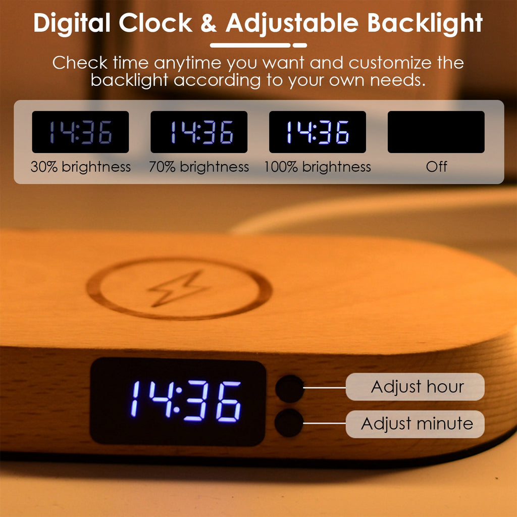 Bedside Table Lamp with Touch Control, Digital Clock & Wireless Charging