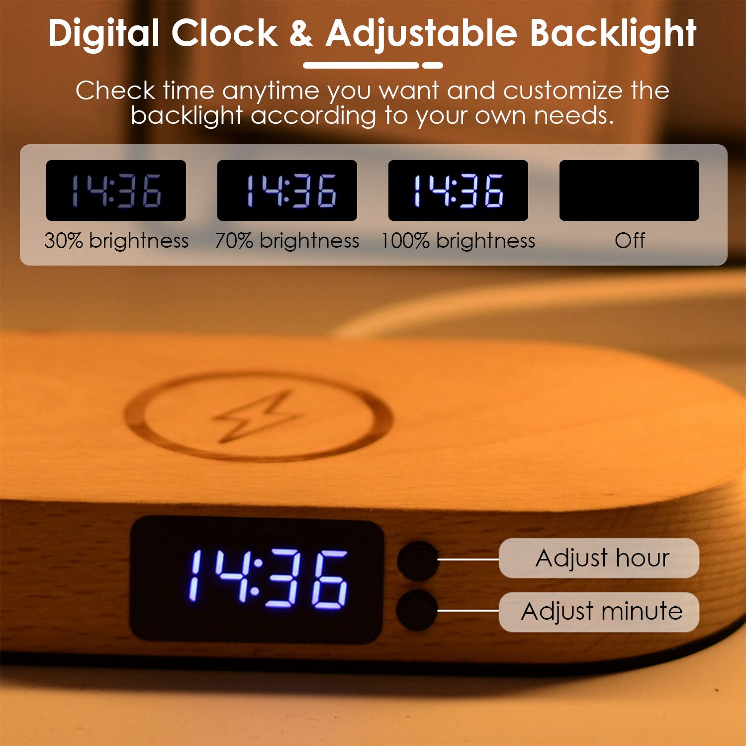 Bedside Table Lamp with Touch Control, Digital Clock & Wireless Charging