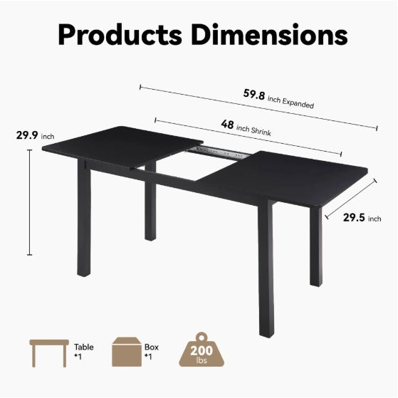 59" Extendable Dining Table – Seats 4–8, Modern Wood Kitchen & Office Table