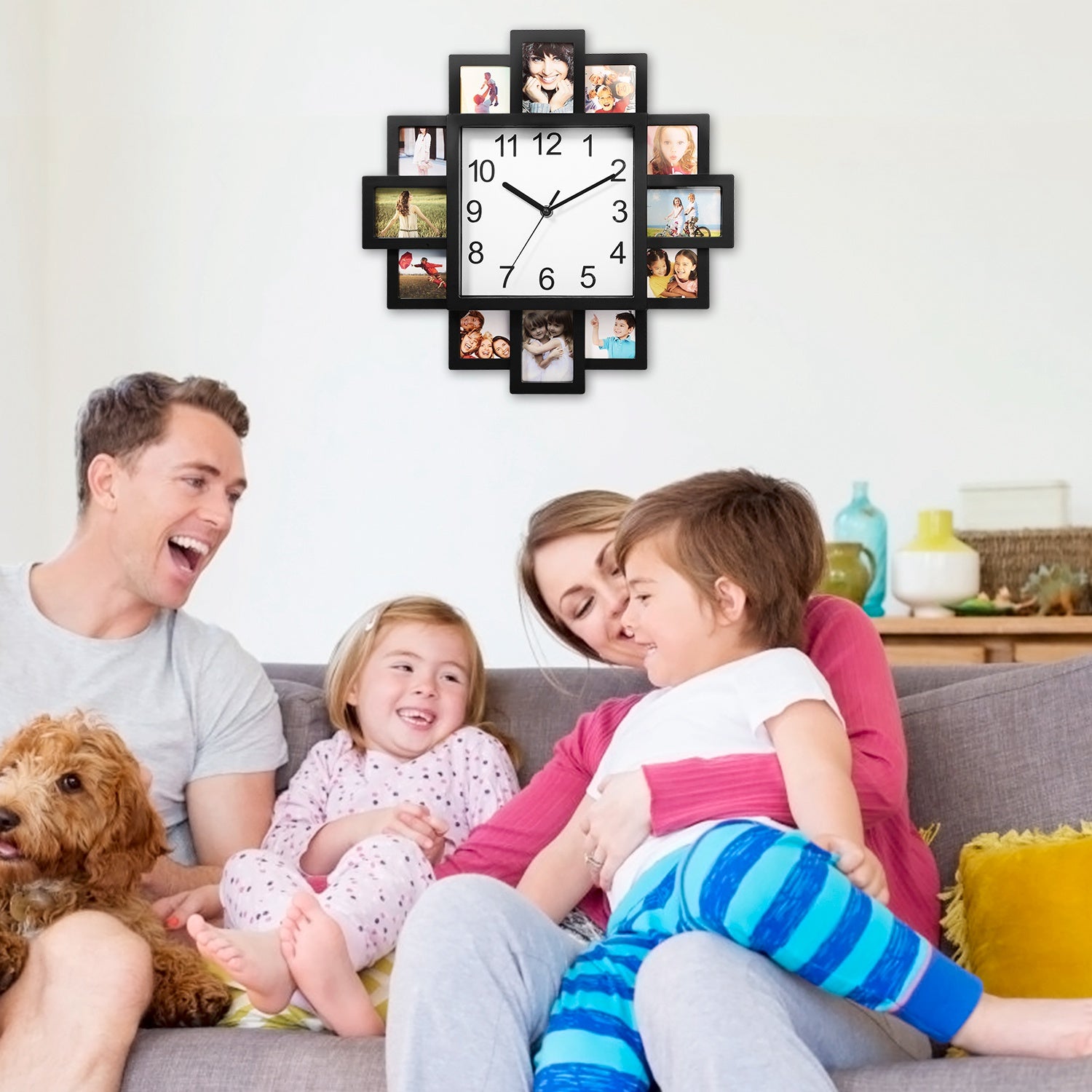 Photo Frame Wall Clock – 12-Opening Picture Collage Display