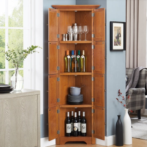72" Corner Kitchen Pantry Cabinet – 4-Tier, 8-Door Tall Storage with Adjustable Shelves