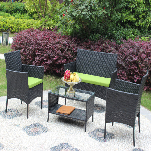 4-Piece Rattan Patio Furniture Set – Outdoor Loveseat, Chairs & Glass Table