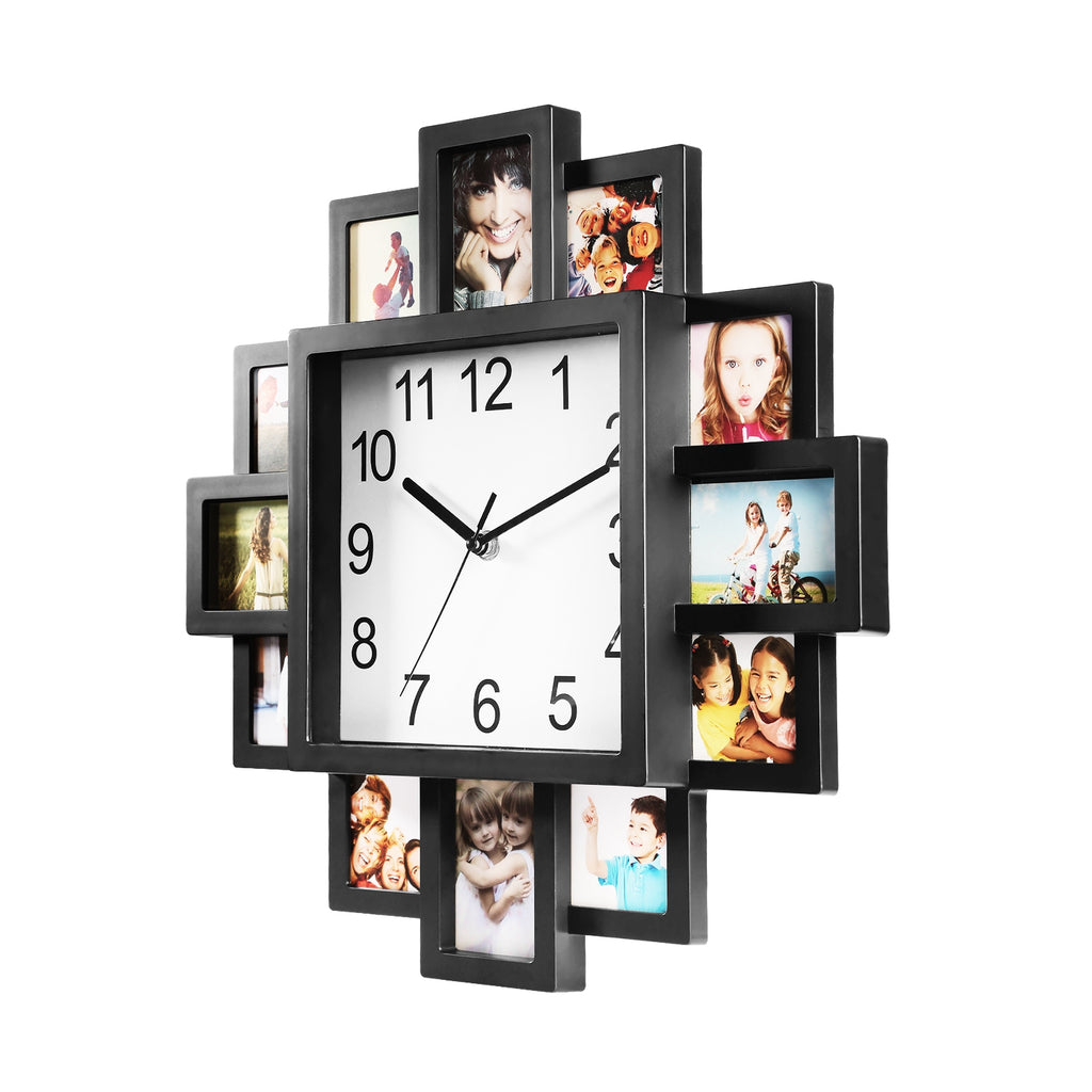 Photo Frame Wall Clock – 12-Opening Picture Collage Display