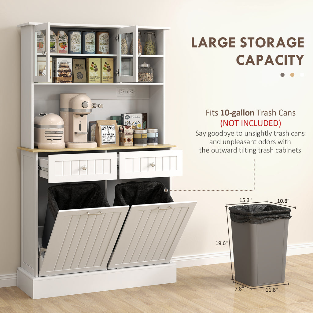 Freestanding Kitchen Pantry Cabinet with Charging Station – Microwave Stand & Storage