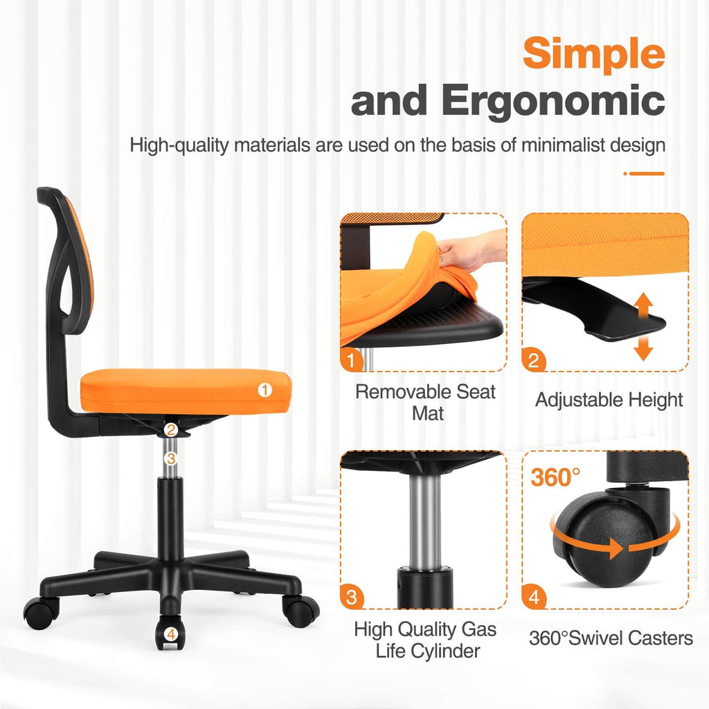 Low Back Mesh Armless Office Chair – Swivel Desk Chair with Height Adjustment
