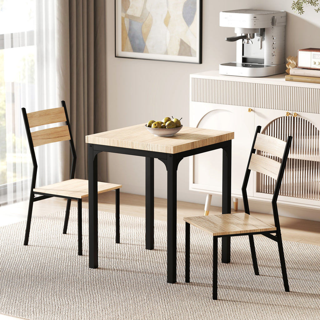 3-Piece Rustic Industrial Dining Set – Bar Table with 2 Slat-Back Chairs